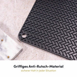 Der Untersetzer aus Antirutsch-Material sorgt für sicheren Stand und verhindert ein Verrutschen von Geschirr und Töpfen auf glatten Oberflächen.